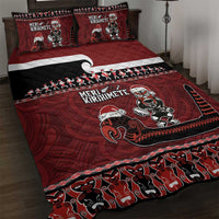New Zealand Christmas Quilt Bed Set Meri Kirihimete Aotearoa Warrior on Waka with Maori Art Tattoo LT03 Red - Polynesian Pride