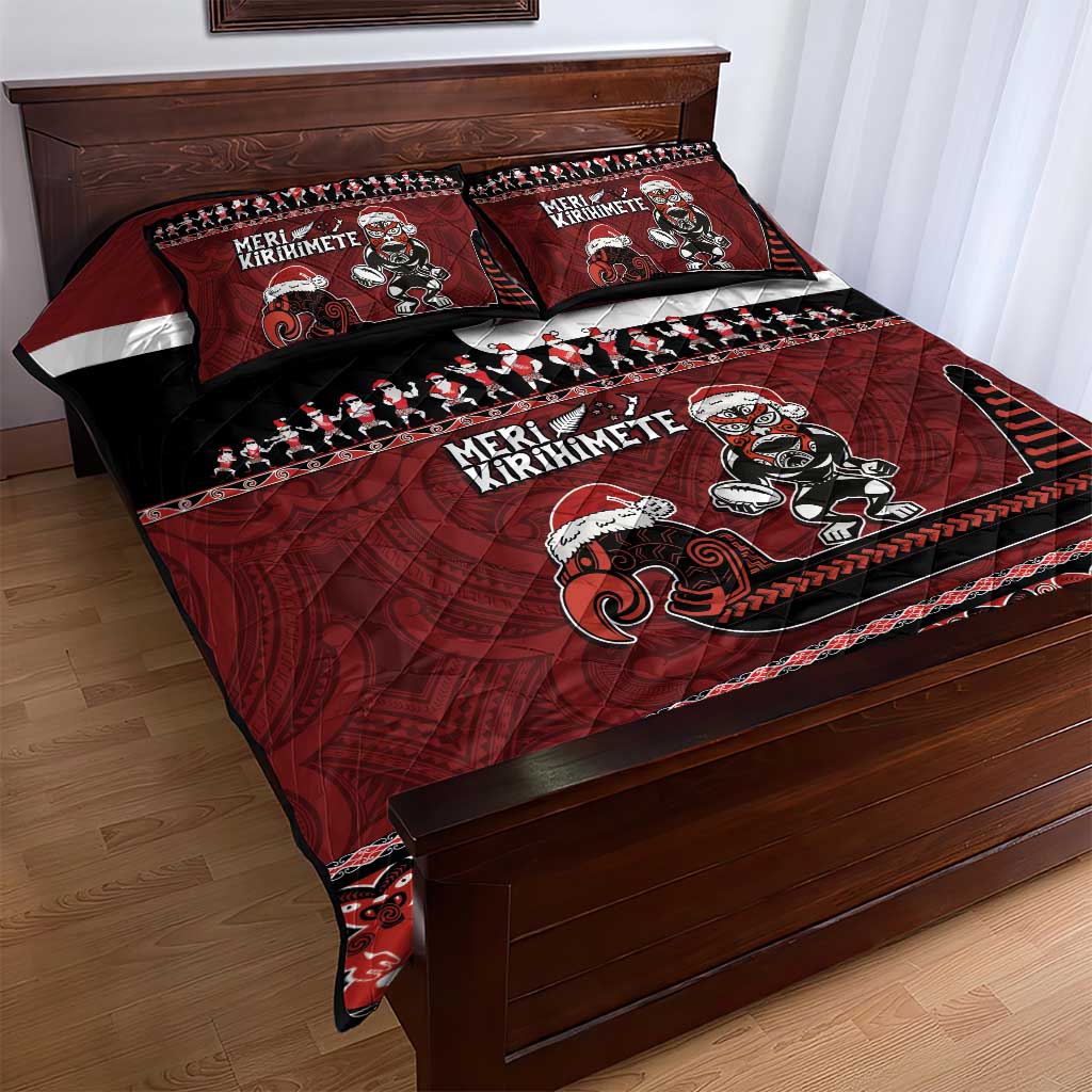 New Zealand Christmas Quilt Bed Set Meri Kirihimete Aotearoa Warrior on Waka with Maori Art Tattoo LT03 - Polynesian Pride