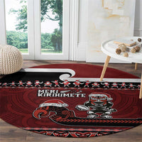 New Zealand Christmas Round Carpet Meri Kirihimete Aotearoa Warrior on Waka with Maori Art Tattoo LT03 - Polynesian Pride