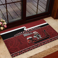 New Zealand Christmas Rubber Doormat Meri Kirihimete Aotearoa Warrior on Waka with Maori Art Tattoo LT03 - Polynesian Pride