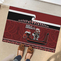 New Zealand Christmas Rubber Doormat Meri Kirihimete Aotearoa Warrior on Waka with Maori Art Tattoo LT03 - Polynesian Pride