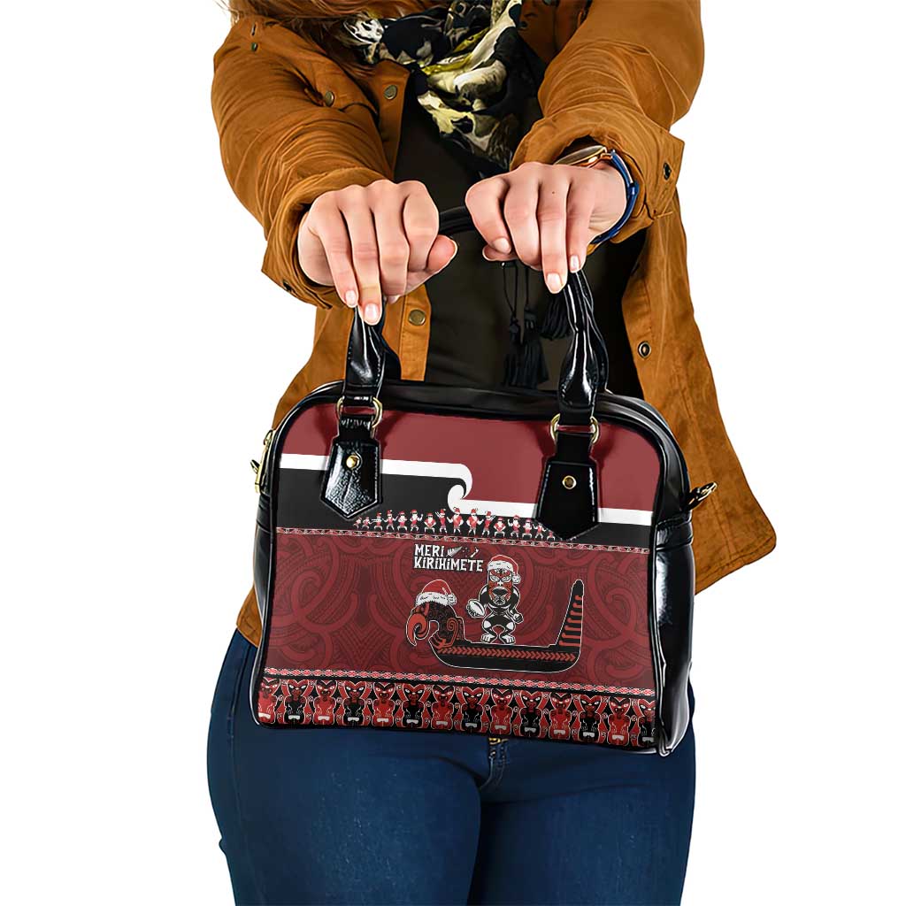 New Zealand Christmas Shoulder Handbag Meri Kirihimete Aotearoa Warrior on Waka with Maori Art Tattoo LT03 One Size Red - Polynesian Pride