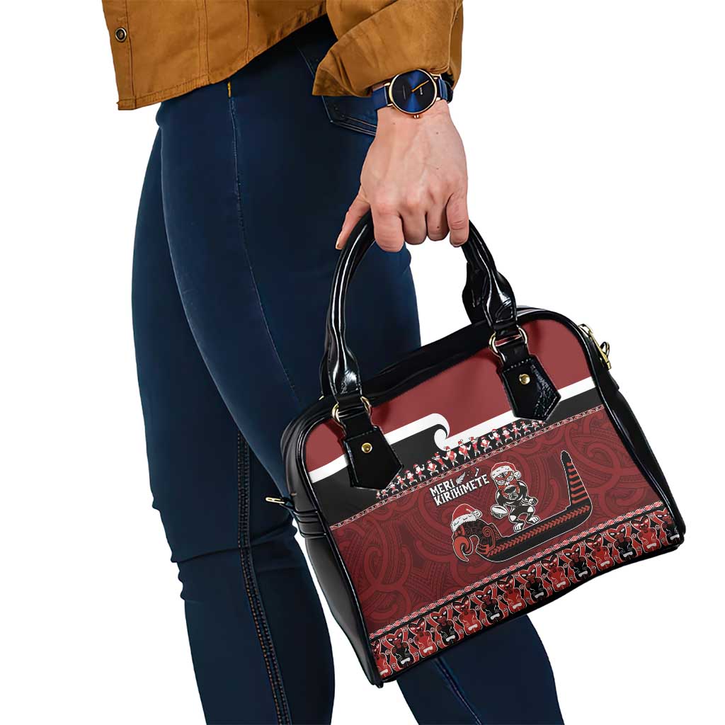 New Zealand Christmas Shoulder Handbag Meri Kirihimete Aotearoa Warrior on Waka with Maori Art Tattoo LT03 - Polynesian Pride