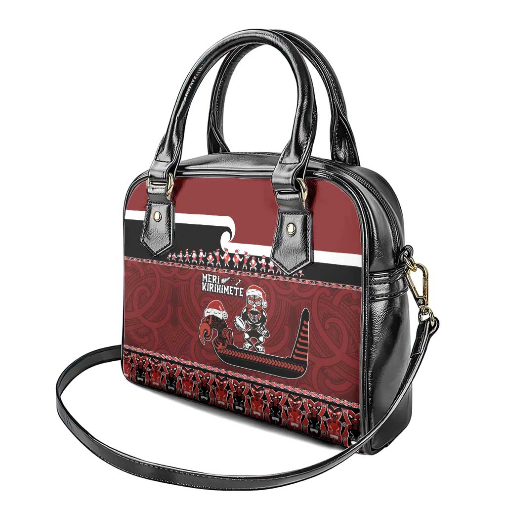New Zealand Christmas Shoulder Handbag Meri Kirihimete Aotearoa Warrior on Waka with Maori Art Tattoo LT03 - Polynesian Pride