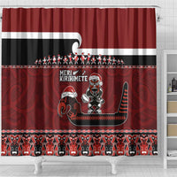 New Zealand Christmas Shower Curtain Meri Kirihimete Aotearoa Warrior on Waka with Maori Art Tattoo LT03 - Polynesian Pride