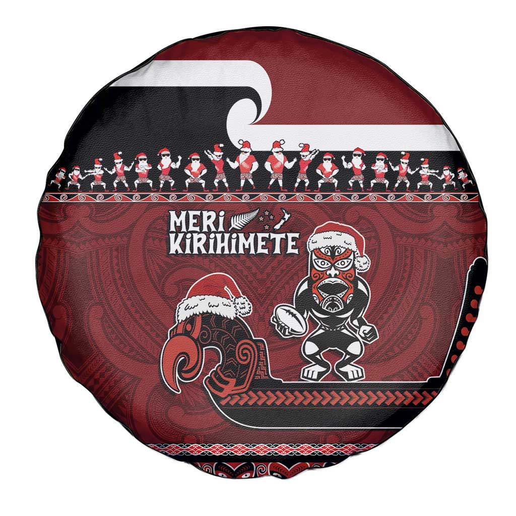 New Zealand Christmas Spare Tire Cover Meri Kirihimete Aotearoa Warrior on Waka with Maori Art Tattoo LT03 - Polynesian Pride