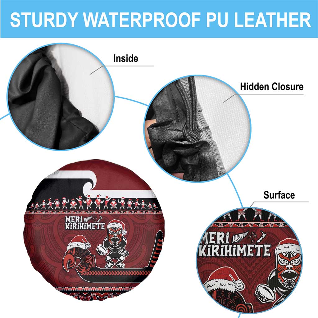 New Zealand Christmas Spare Tire Cover Meri Kirihimete Aotearoa Warrior on Waka with Maori Art Tattoo LT03 - Polynesian Pride