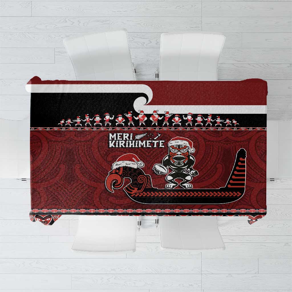 New Zealand Christmas Tablecloth Meri Kirihimete Aotearoa Warrior on Waka with Maori Art Tattoo LT03 Red - Polynesian Pride