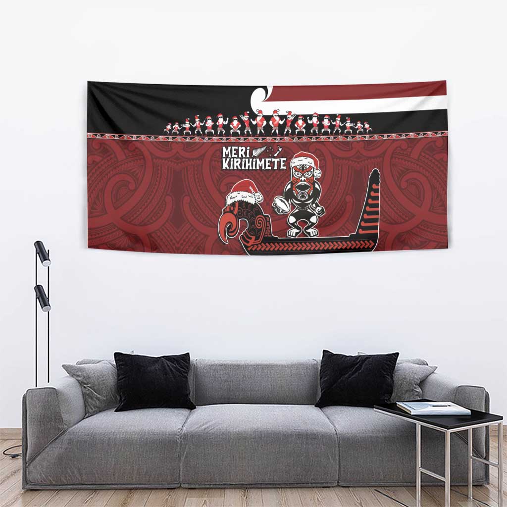 New Zealand Christmas Tapestry Meri Kirihimete Aotearoa Warrior on Waka with Maori Art Tattoo