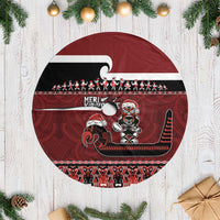 New Zealand Christmas Tree Skirt - Meri Kirihimete Aotearoa Warrior on Waka with Maori Art Tattoo LT03 Casual Red - Polynesian Pride