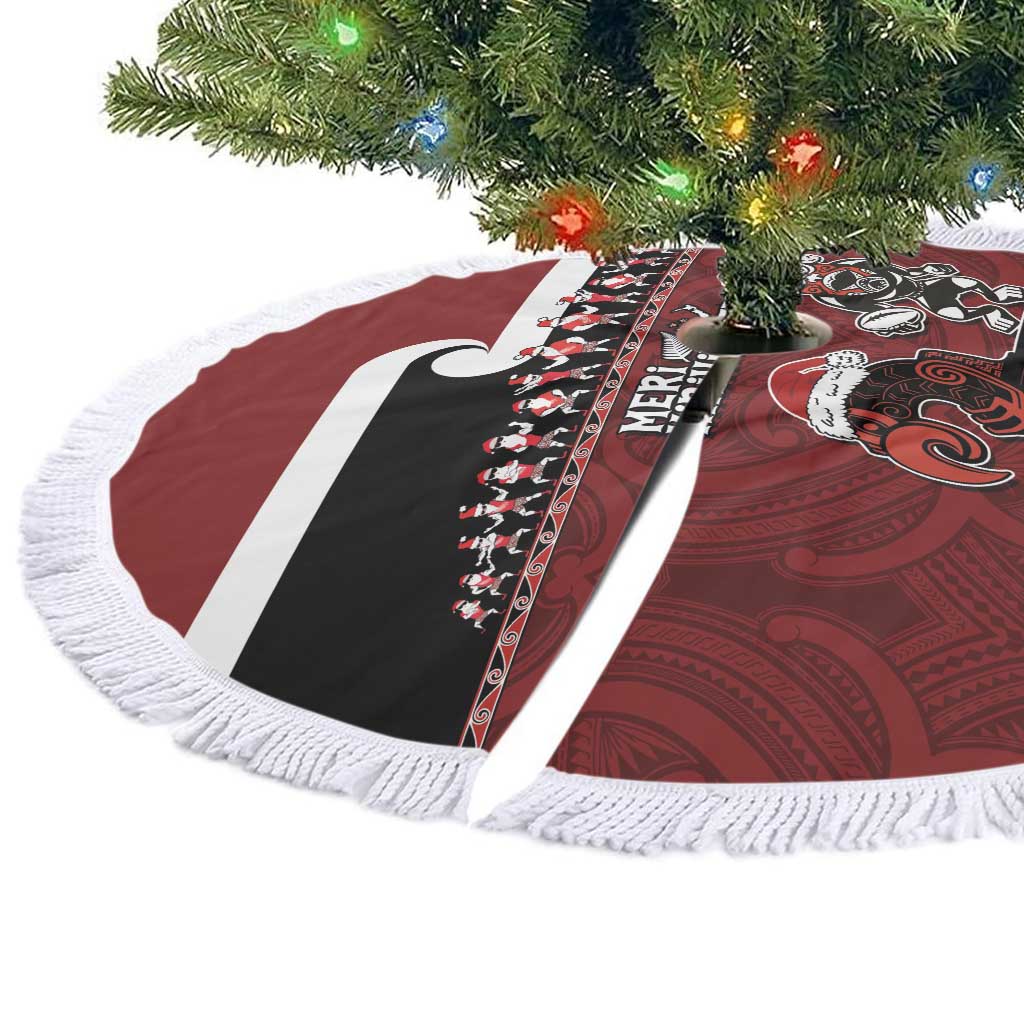 New Zealand Christmas Tree Skirt - Meri Kirihimete Aotearoa Warrior on Waka with Maori Art Tattoo LT03 - Polynesian Pride