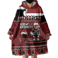 New Zealand Christmas Wearable Blanket Hoodie Meri Kirihimete Aotearoa Warrior on Waka with Maori Art Tattoo LT03 - Polynesian Pride
