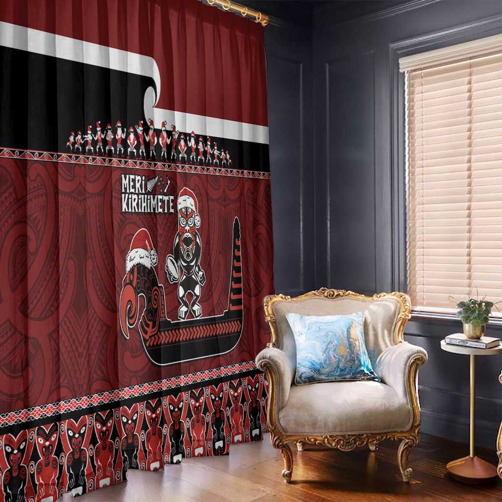 New Zealand Christmas Window Curtain Meri Kirihimete Aotearoa Warrior on Waka with Maori Art Tattoo LT03 - Polynesian Pride