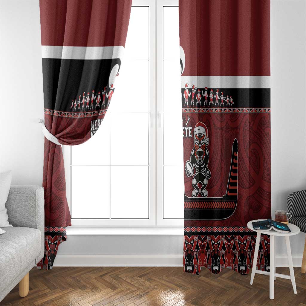 New Zealand Christmas Window Curtain Meri Kirihimete Aotearoa Warrior on Waka with Maori Art Tattoo LT03 - Polynesian Pride