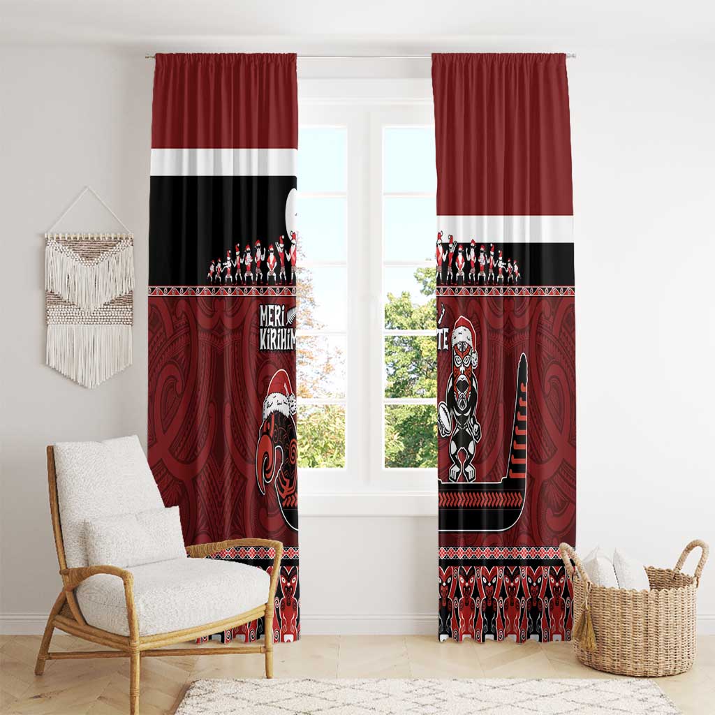 New Zealand Christmas Window Curtain Meri Kirihimete Aotearoa Warrior on Waka with Maori Art Tattoo LT03 - Polynesian Pride