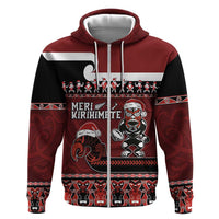 New Zealand Christmas Zip Hoodie Meri Kirihimete Aotearoa Warrior on Waka with Maori Art Tattoo LT03 Zip Hoodie Red - Polynesian Pride