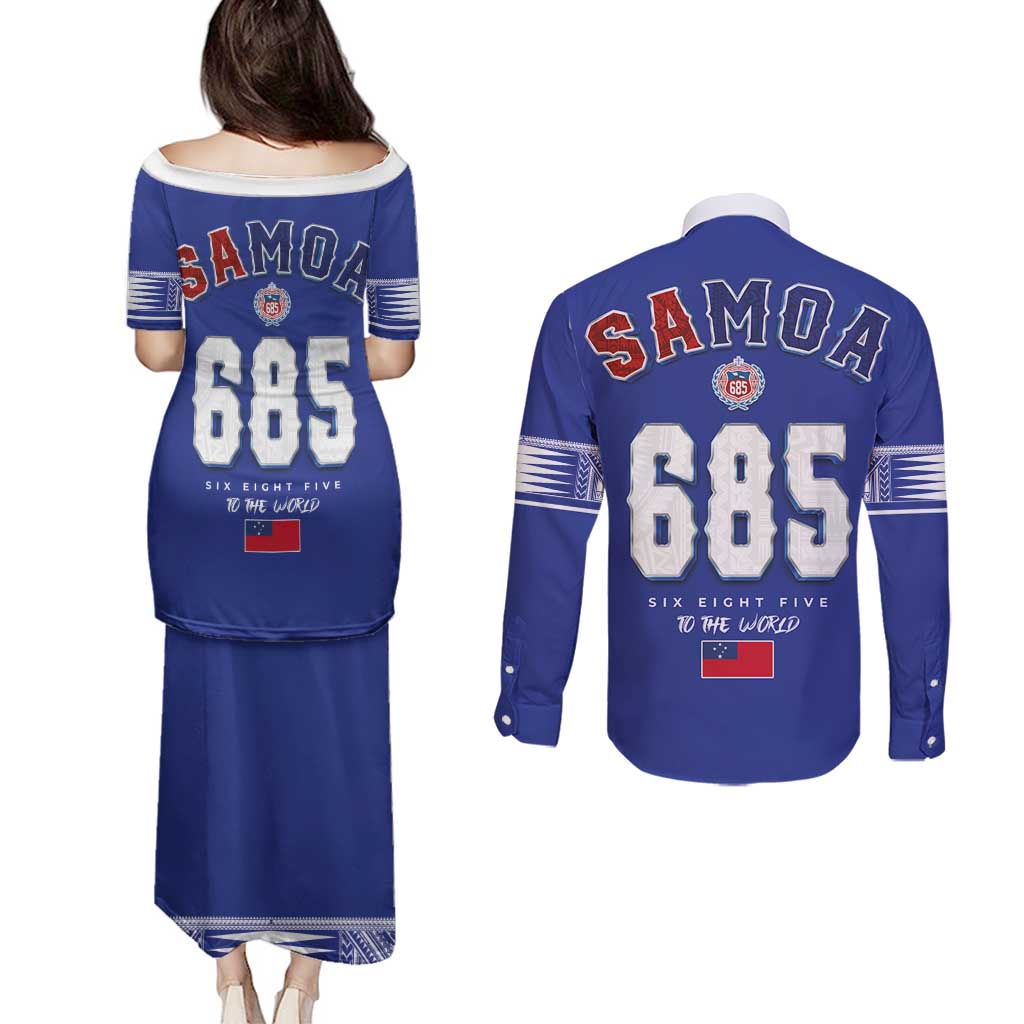 Toa Samoa Rugby Couples Matching Puletasi and Long Sleeve Button Shirt Six Eight Five to The World