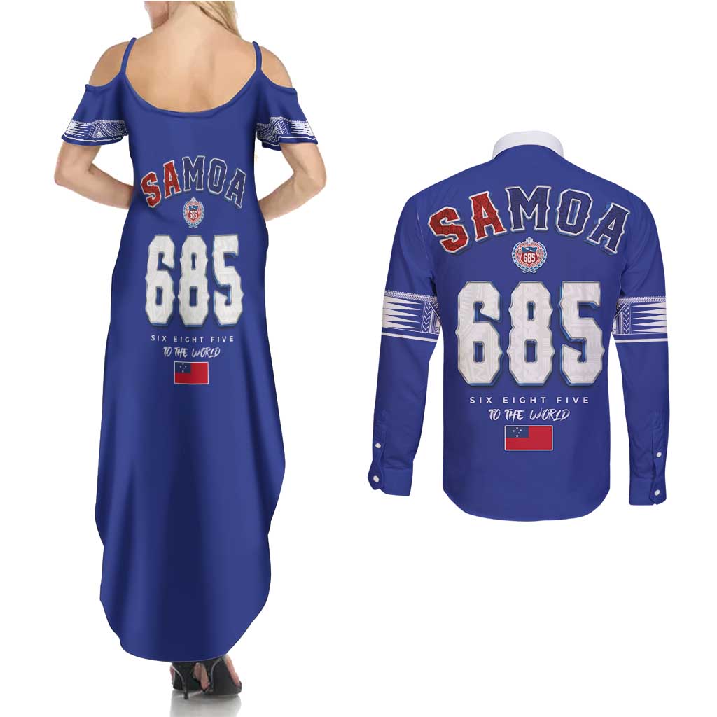 Toa Samoa Rugby Couples Matching Summer Maxi Dress and Long Sleeve Button Shirt Six Eight Five to The World