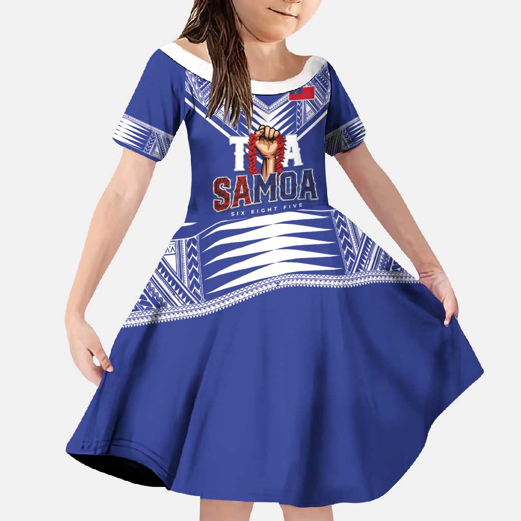 Toa Samoa Rugby Family Matching Short Sleeve Bodycon Dress and Hawaiian Shirt Six Eight Five to The World LT03 Daughter's Dress Blue - Polynesian Pride