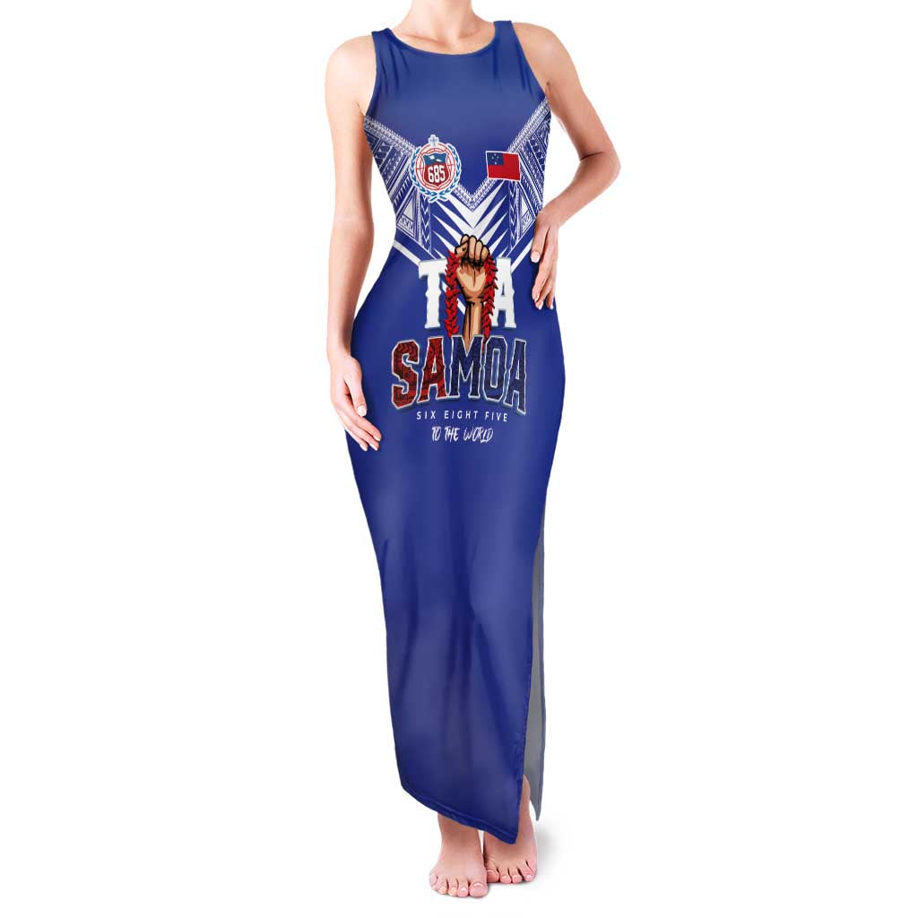 Toa Samoa Rugby Family Matching Tank Maxi Dress and Hawaiian Shirt Six Eight Five to The World LT03 Mom's Dress Blue - Polynesian Pride