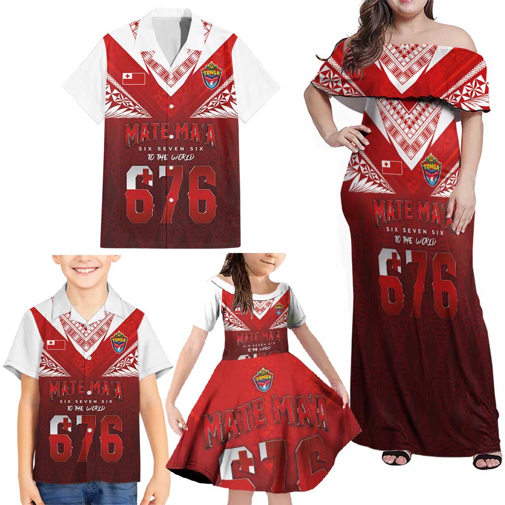 Mate Ma'a Tonga Rugby Family Matching Off Shoulder Maxi Dress and Hawaiian Shirt Six Seven Six to The World LT03 - Polynesian Pride