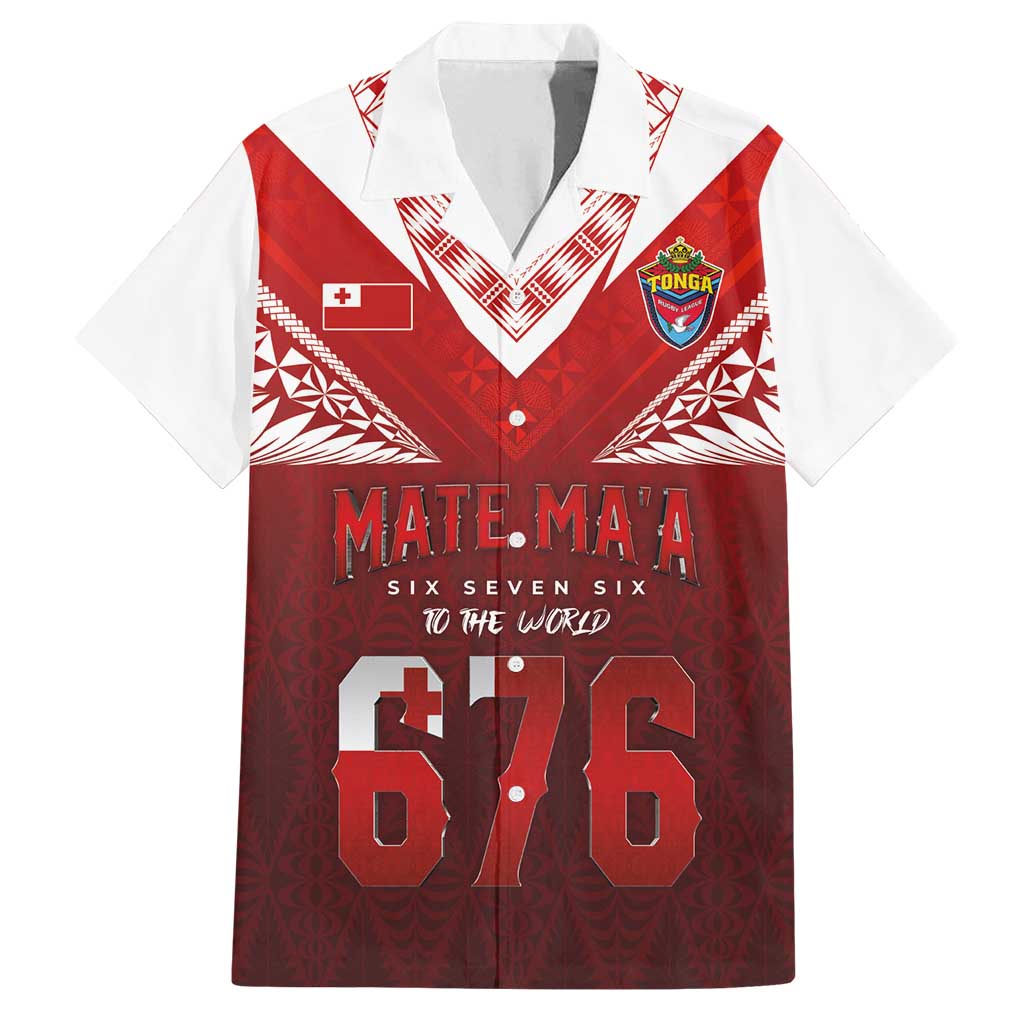 Mate Ma'a Tonga Rugby Family Matching Off Shoulder Maxi Dress and Hawaiian Shirt Six Seven Six to The World LT03 Dad's Shirt - Short Sleeve Red - Polynesian Pride