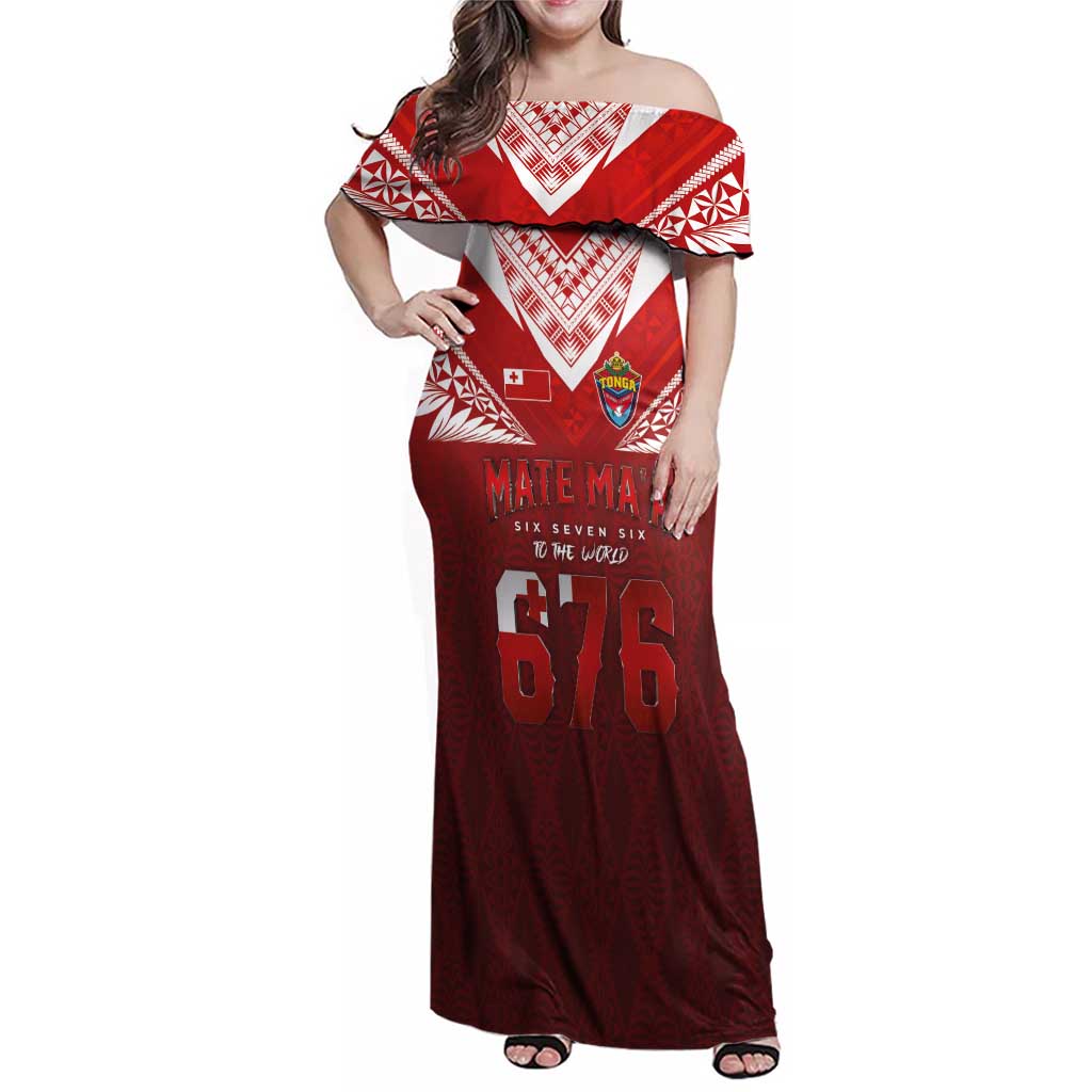 Mate Ma'a Tonga Rugby Family Matching Off Shoulder Maxi Dress and Hawaiian Shirt Six Seven Six to The World LT03 Mom's Dress Red - Polynesian Pride