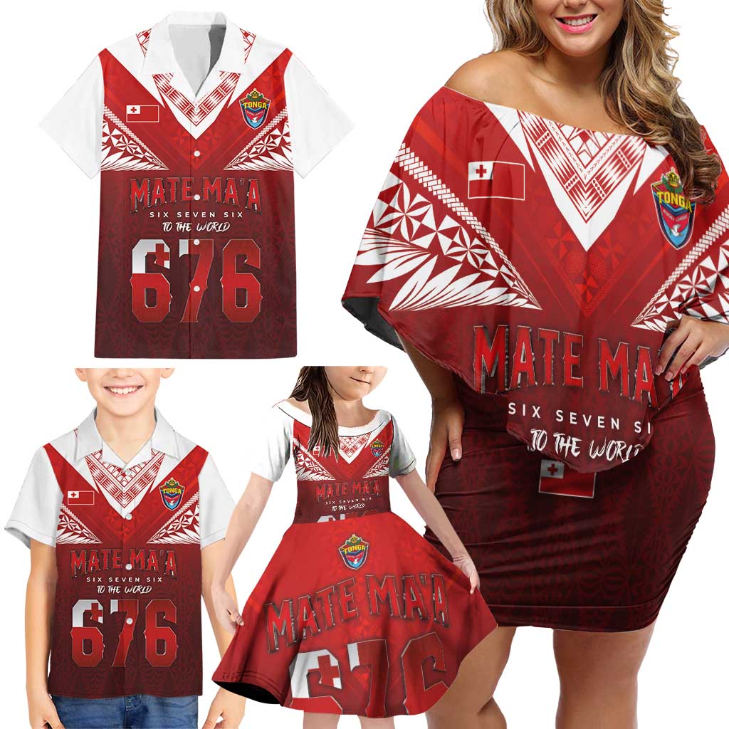 Mate Ma'a Tonga Rugby Family Matching Off Shoulder Short Dress and Hawaiian Shirt Six Seven Six to The World LT03 - Polynesian Pride