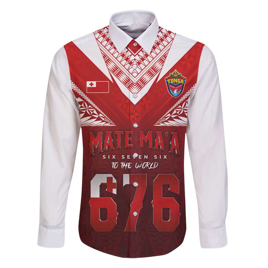 Mate Ma'a Tonga Rugby Family Matching Off Shoulder Short Dress and Hawaiian Shirt Six Seven Six to The World LT03 Dad's Shirt - Long Sleeve Red - Polynesian Pride