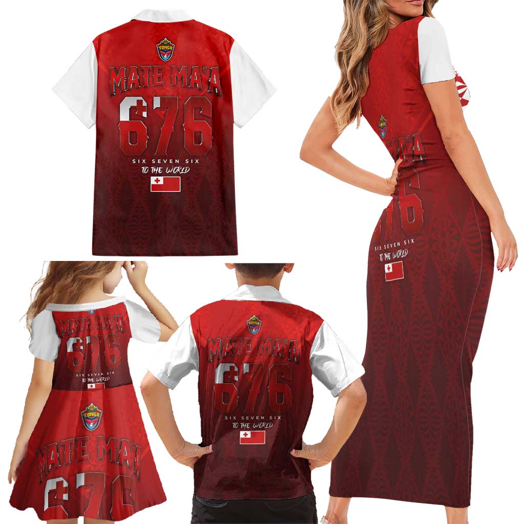 Mate Ma'a Tonga Rugby Family Matching Short Sleeve Bodycon Dress and Hawaiian Shirt Six Seven Six to The World LT03 - Polynesian Pride