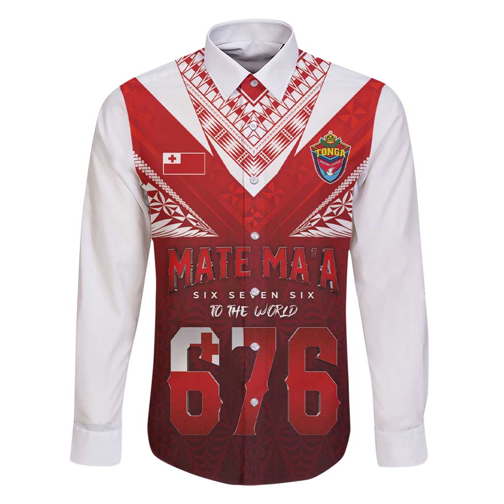 Mate Ma'a Tonga Rugby Family Matching Short Sleeve Bodycon Dress and Hawaiian Shirt Six Seven Six to The World LT03 Dad's Shirt - Long Sleeve Red - Polynesian Pride