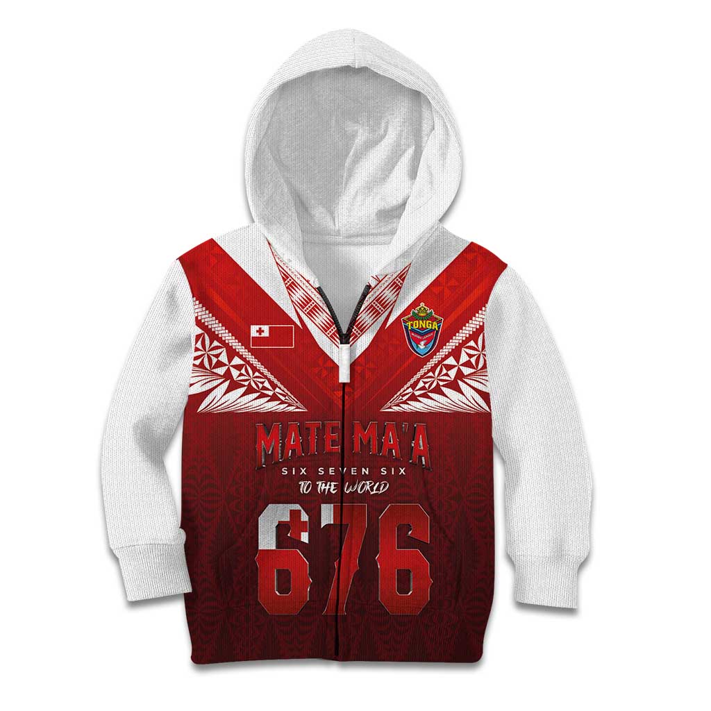 Mate Ma'a Tonga Rugby Kid Hoodie Six Seven Six to The World LT03 Zip Hoodie Red - Polynesian Pride
