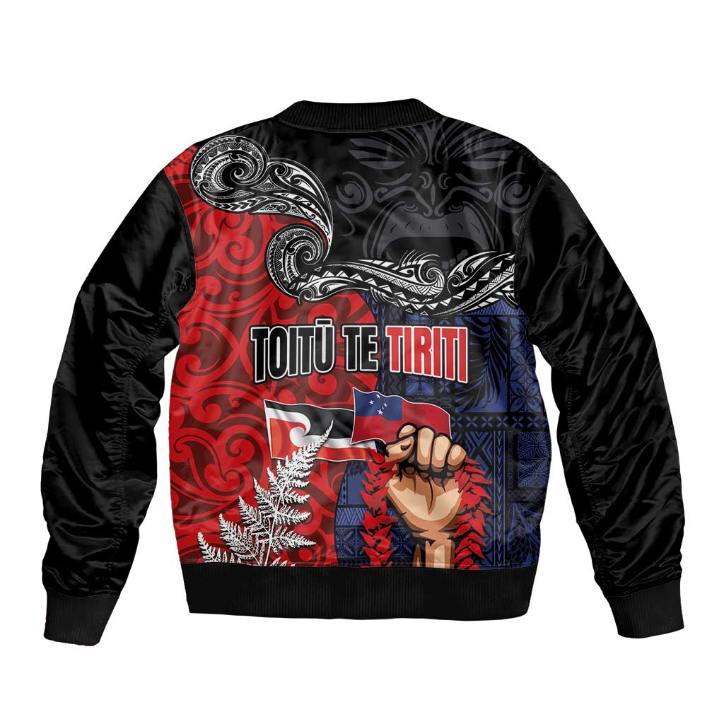 Aotearoa and Samoa Toitu Te Tiriti Bomber Jacket Honour the Treaty - Te Tiriti Is Us