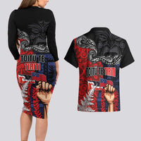 Aotearoa and Samoa Toitu Te Tiriti Couples Matching Long Sleeve Bodycon Dress and Hawaiian Shirt Honour the Treaty - Te Tiriti Is Us LT03 - Polynesian Pride
