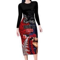 Aotearoa and Samoa Toitu Te Tiriti Family Matching Long Sleeve Bodycon Dress and Hawaiian Shirt Honour the Treaty - Te Tiriti Is Us LT03 Mom's Dress Black - Polynesian Pride
