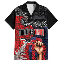 Aotearoa and Samoa Toitu Te Tiriti Family Matching Off The Shoulder Long Sleeve Dress and Hawaiian Shirt Honour the Treaty - Te Tiriti Is Us LT03 Dad's Shirt - Short Sleeve Black - Polynesian Pride