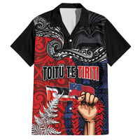 Aotearoa and Samoa Toitu Te Tiriti Family Matching Off Shoulder Maxi Dress and Hawaiian Shirt Honour the Treaty - Te Tiriti Is Us LT03 Dad's Shirt - Short Sleeve Black - Polynesian Pride