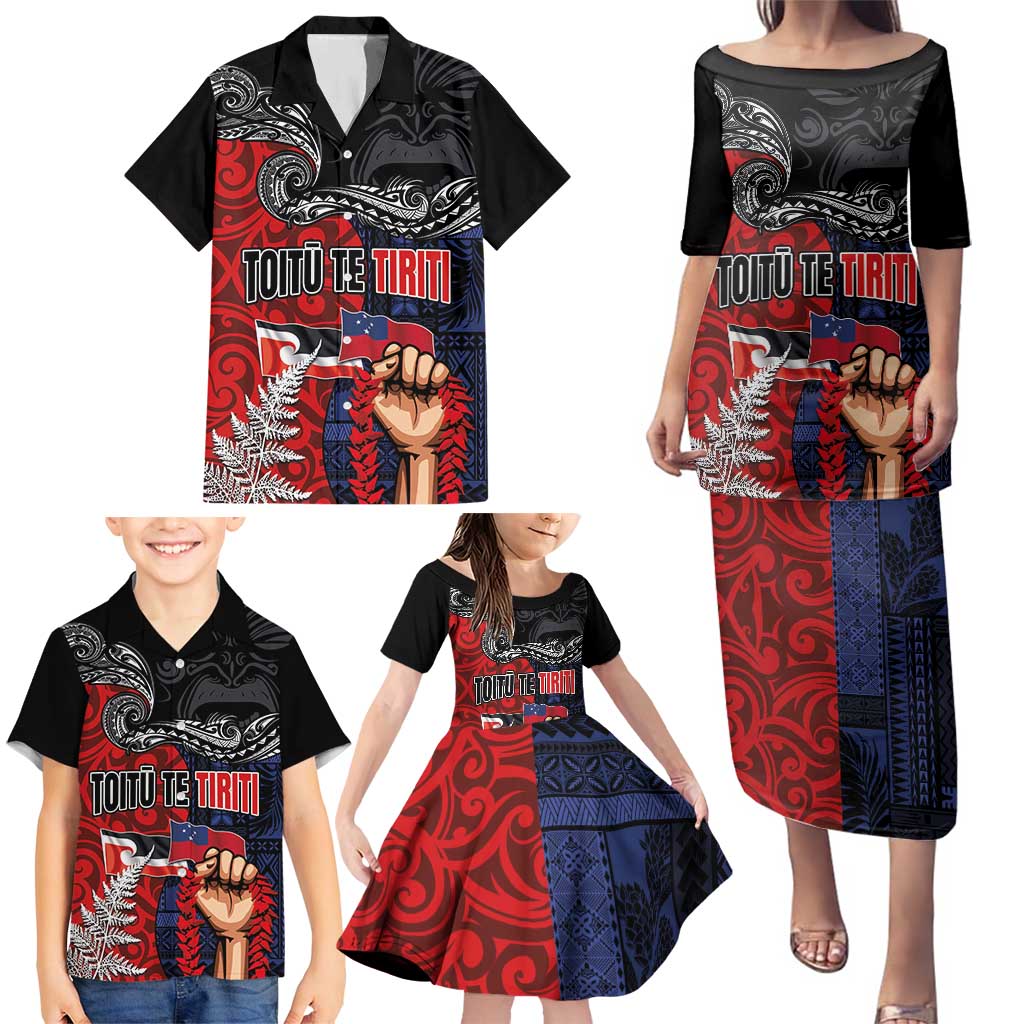 Aotearoa and Samoa Toitu Te Tiriti Family Matching Puletasi and Hawaiian Shirt Honour the Treaty - Te Tiriti Is Us LT03 - Polynesian Pride
