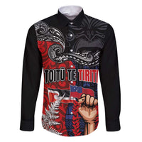 Aotearoa and Samoa Toitu Te Tiriti Family Matching Puletasi and Hawaiian Shirt Honour the Treaty - Te Tiriti Is Us LT03 Dad's Shirt - Long Sleeve Black - Polynesian Pride
