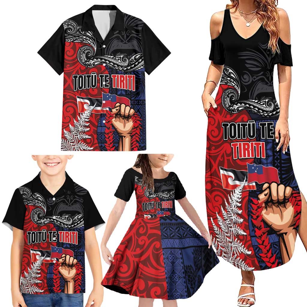Aotearoa and Samoa Toitu Te Tiriti Family Matching Summer Maxi Dress and Hawaiian Shirt Honour the Treaty - Te Tiriti Is Us LT03 - Polynesian Pride