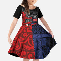 Aotearoa and Samoa Toitu Te Tiriti Family Matching Tank Maxi Dress and Hawaiian Shirt Honour the Treaty - Te Tiriti Is Us LT03 Daughter's Dress Black - Polynesian Pride