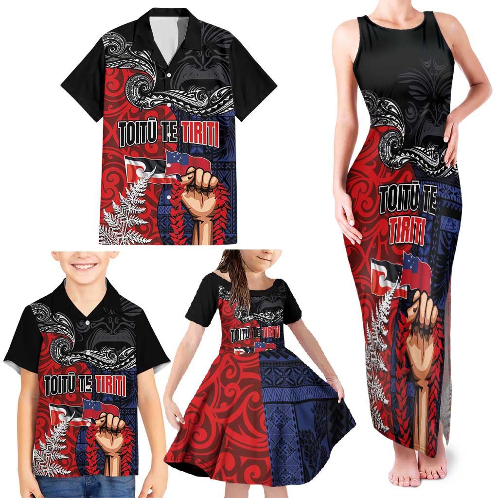 Aotearoa and Samoa Toitu Te Tiriti Family Matching Tank Maxi Dress and Hawaiian Shirt Honour the Treaty - Te Tiriti Is Us LT03 - Polynesian Pride