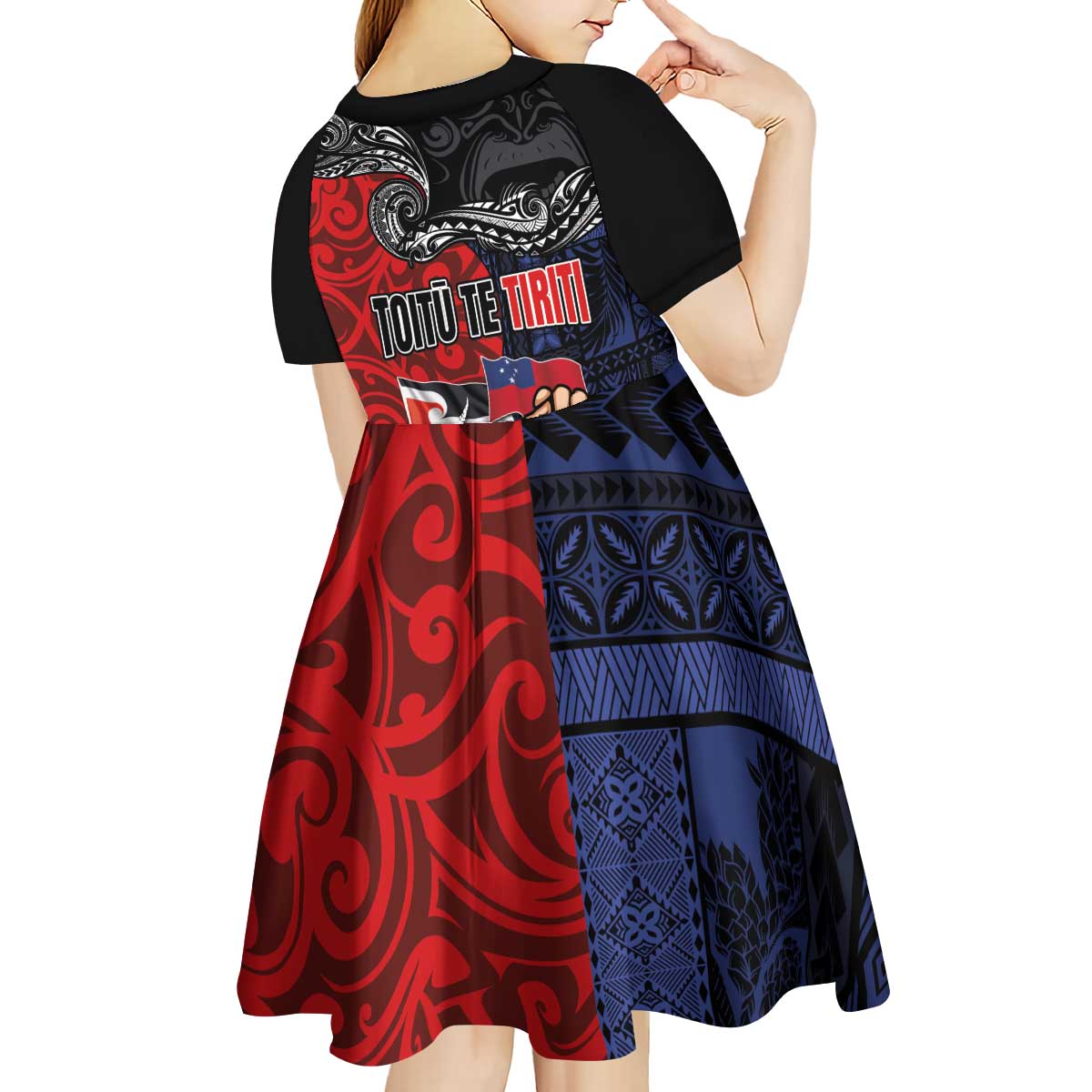 Aotearoa and Samoa Toitu Te Tiriti Kid Short Sleeve Dress Honour the Treaty - Te Tiriti Is Us