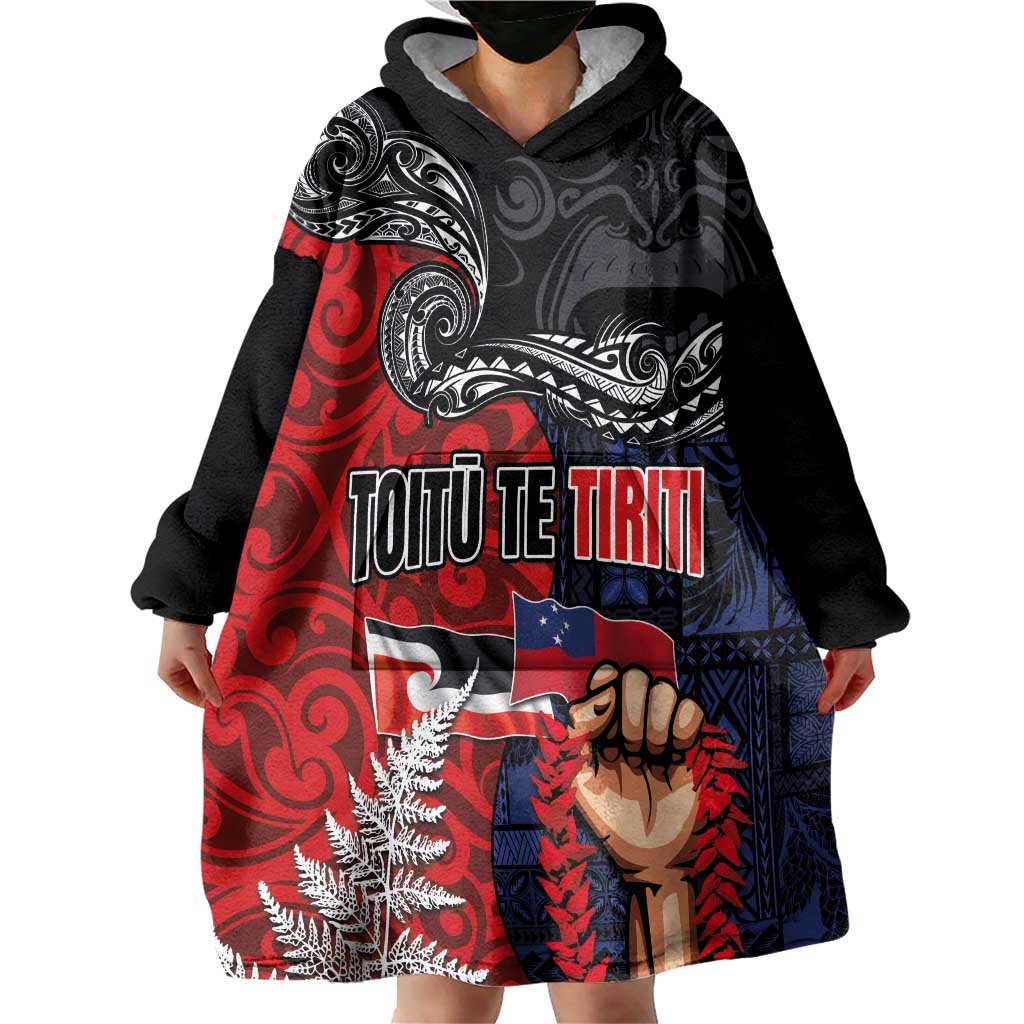 Aotearoa and Samoa Toitu Te Tiriti Wearable Blanket Hoodie Honour the Treaty - Te Tiriti Is Us