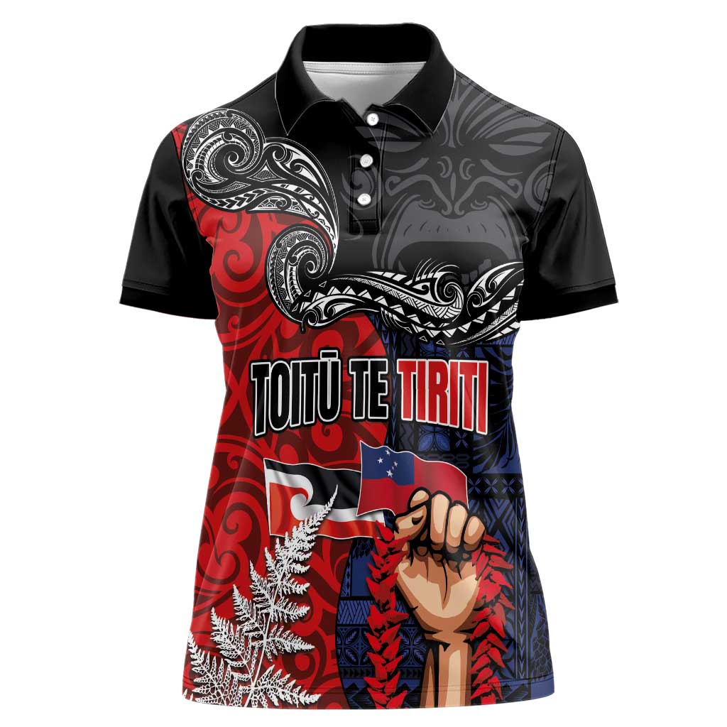 Aotearoa and Samoa Toitu Te Tiriti Women Polo Shirt Honour the Treaty - Te Tiriti Is Us LT03 Female Black - Polynesian Pride