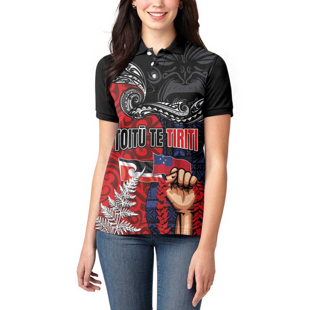 Aotearoa and Samoa Toitu Te Tiriti Women Polo Shirt Honour the Treaty - Te Tiriti Is Us LT03 - Polynesian Pride