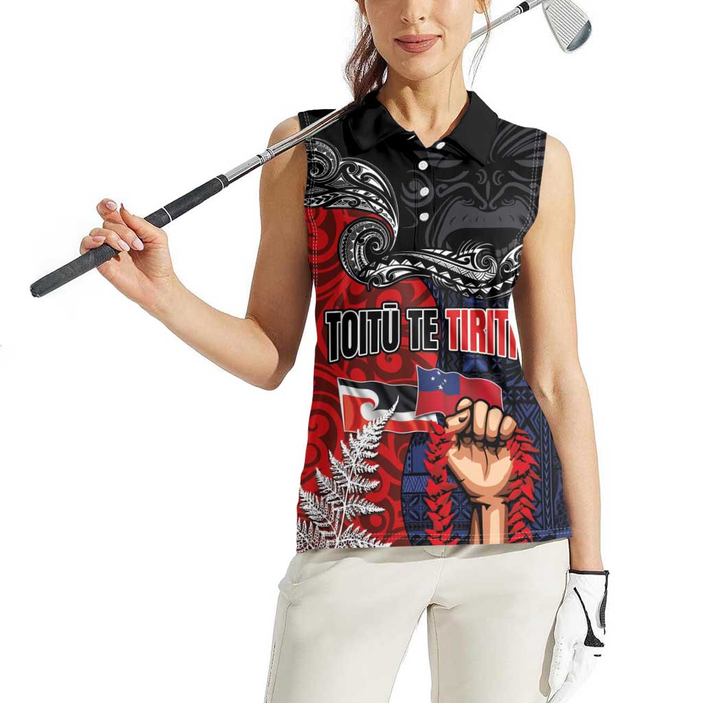 Aotearoa and Samoa Toitu Te Tiriti Women Sleeveless Polo Shirt Honour the Treaty - Te Tiriti Is Us