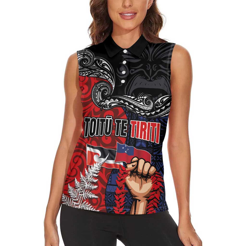 Aotearoa and Samoa Toitu Te Tiriti Women Sleeveless Polo Shirt Honour the Treaty - Te Tiriti Is Us