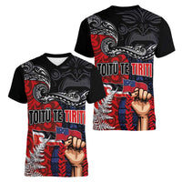 Aotearoa and Samoa Toitu Te Tiriti Women V-Neck T-Shirt Honour the Treaty - Te Tiriti Is Us