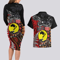 Aotearoa and Australia Toitu Te Tiriti Couples Matching Long Sleeve Bodycon Dress and Hawaiian Shirt Honour the Treaty - Te Tiriti Is Us LT03 - Polynesian Pride
